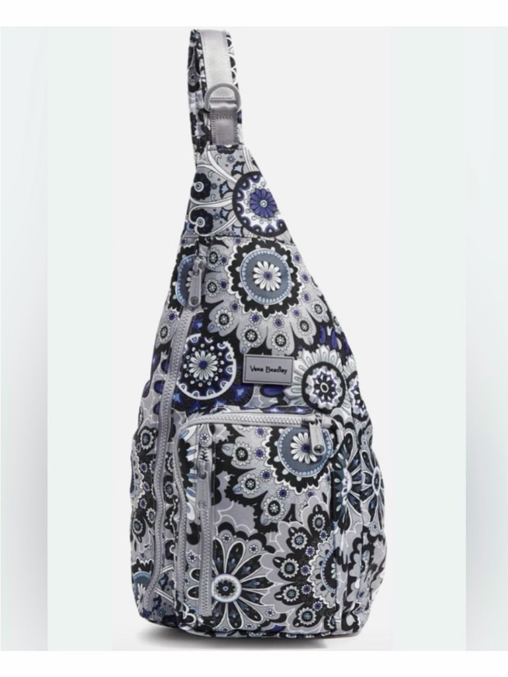Vera Bradley Crossbody Sling Bag Tranquil Medallion Gray Floral Water Repellent